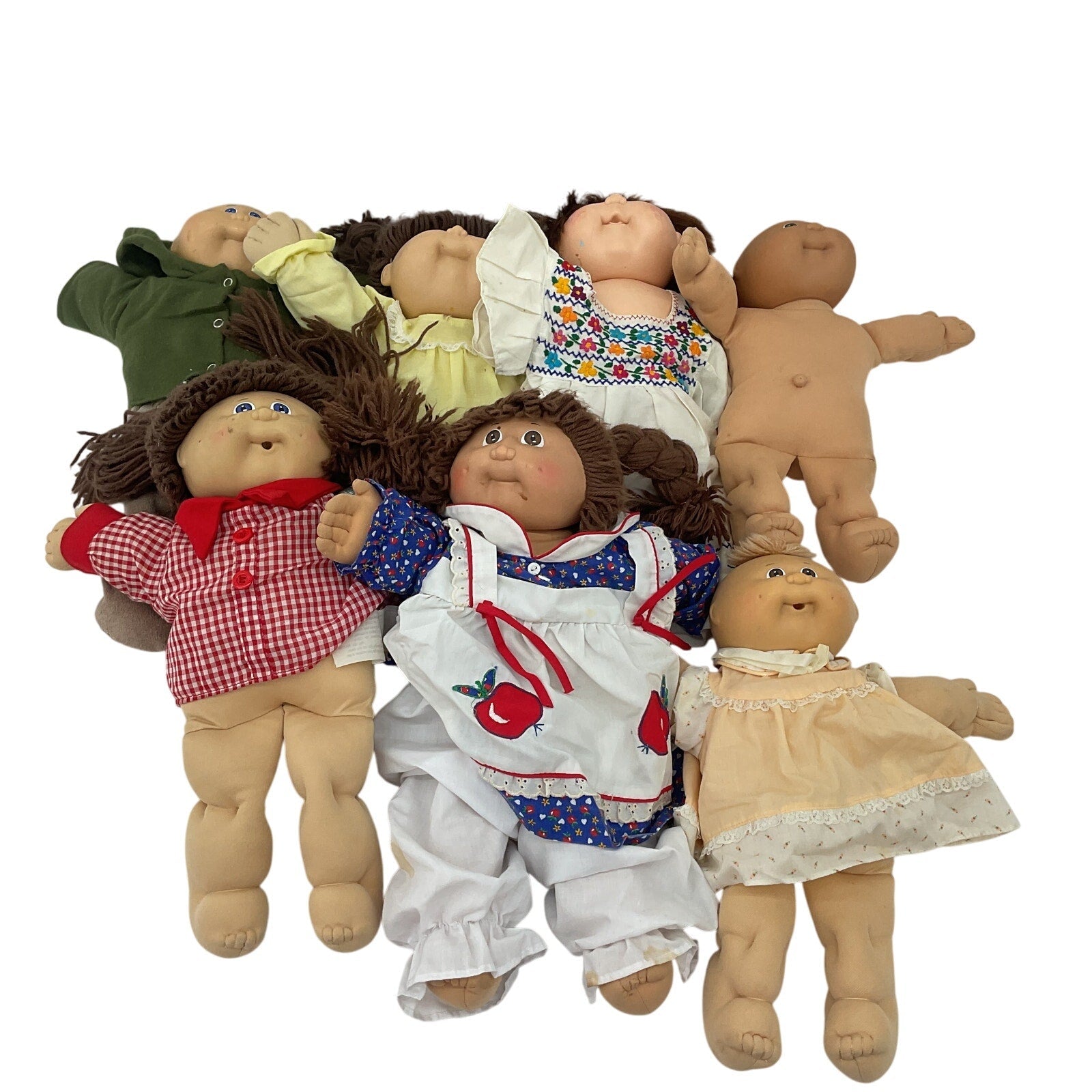 Cabbage Patch Kids CPK Preowned Vintage Baby Dolls LOT Brunette Yarn Hair Girls - Warehouse Toys