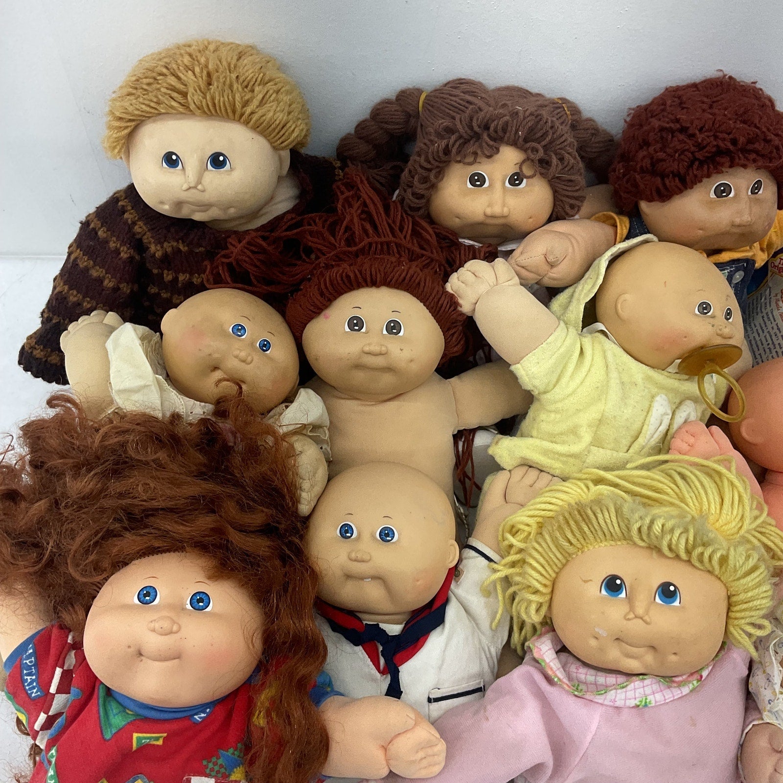 Cabbage Patch Kids & Others Vintage Preowned 11 Baby Dolls LOT Boys Girls Yarn - Warehouse Toys