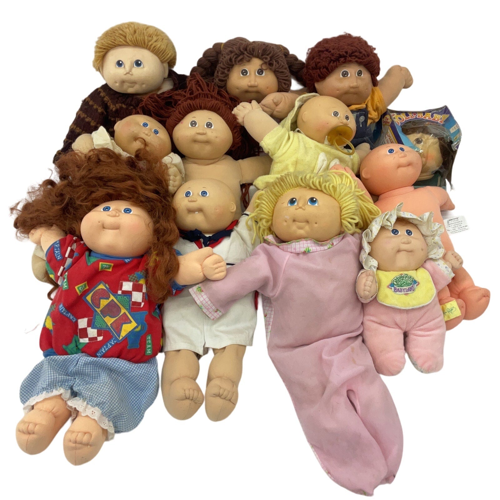 Cabbage Patch Kids & Others Vintage Preowned 11 Baby Dolls LOT Boys Girls Yarn - Warehouse Toys