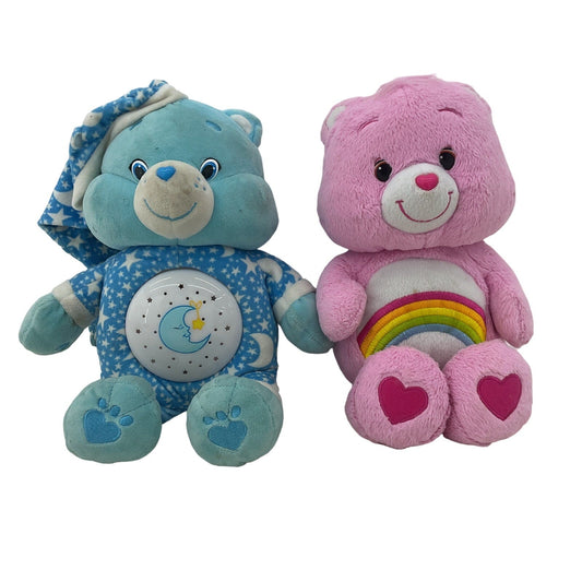 Care Bears LOT 2 Blue Pink Cheer Bear Bedtime Bear Plush Dolls - Warehouse Toys