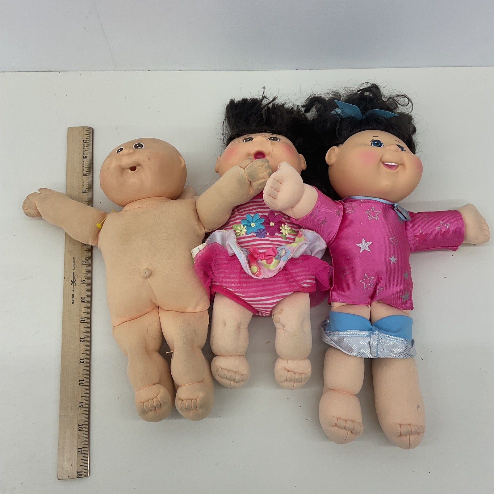 CPK Multicolor Preowned Baby Dolls LOT of 3 Mixed New Born Dark Hair - Warehouse Toys