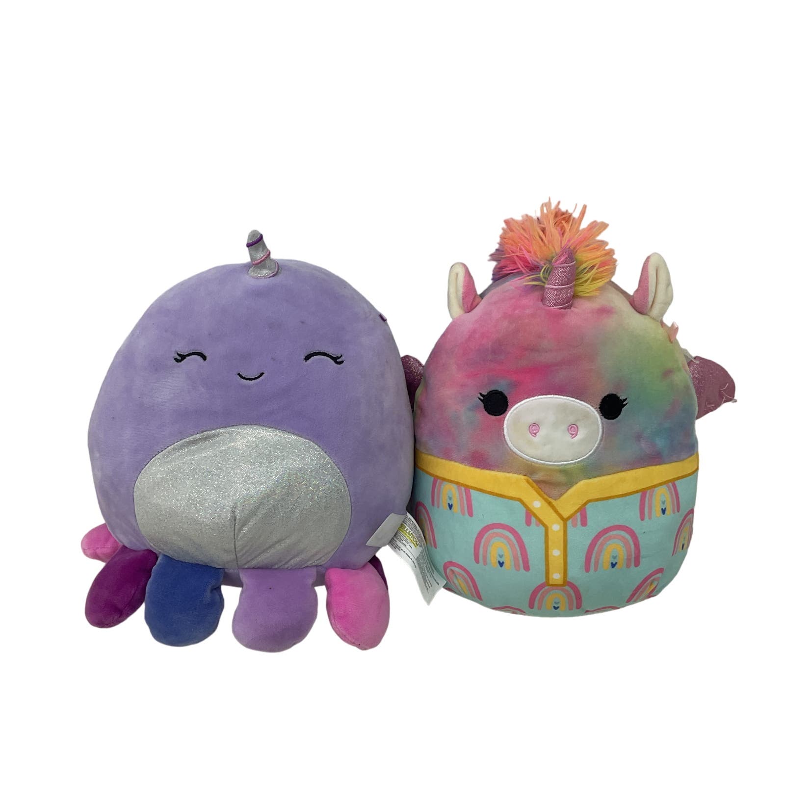 Cuddly Soft LOT Squishmallows Purple Octopus Rainbow Unicorn Plush Toys - Warehouse Toys