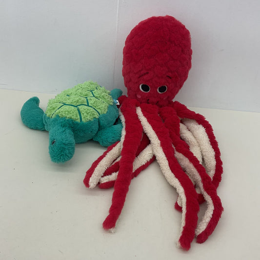 Cute Cuddly Manhattan Toy Green Turtle & Large Red Octopus Plush Dolls Used - Warehouse Toys