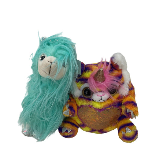 CUTE Cuddly Shaggy Teal Llama Plush & Shimmeez Unicorn Tiger Cat Plush - Warehouse Toys