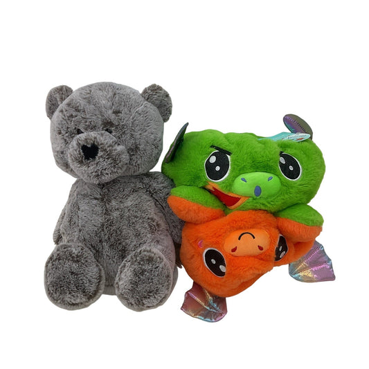 Cute Cuddly Soft Animal Adventures Gray Teddy Bear & Reversible Pig Bat Plush - Warehouse Toys