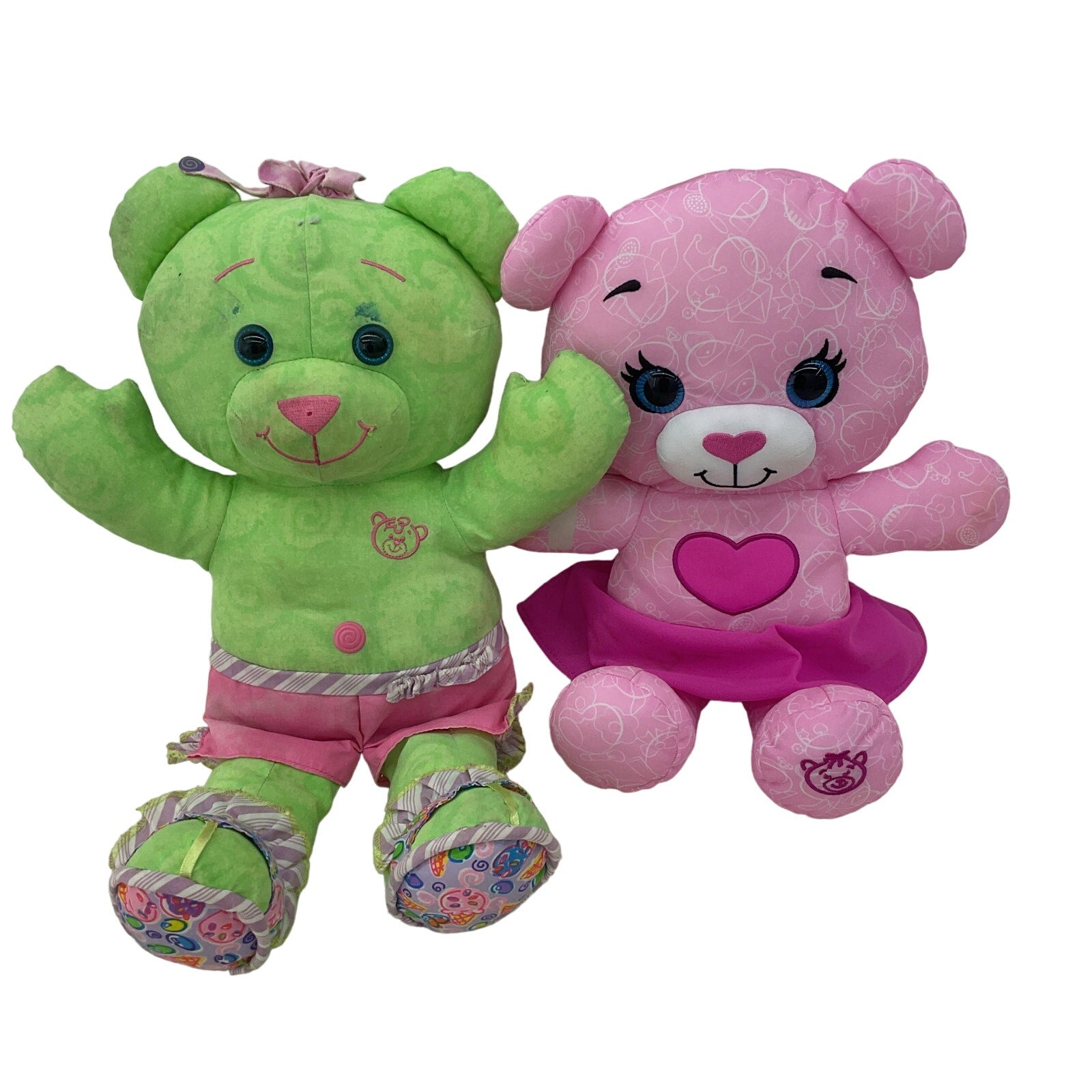 CUTE LOT 2 Green Pink Doodle Teddy Bears Plush Toys - Warehouse Toys