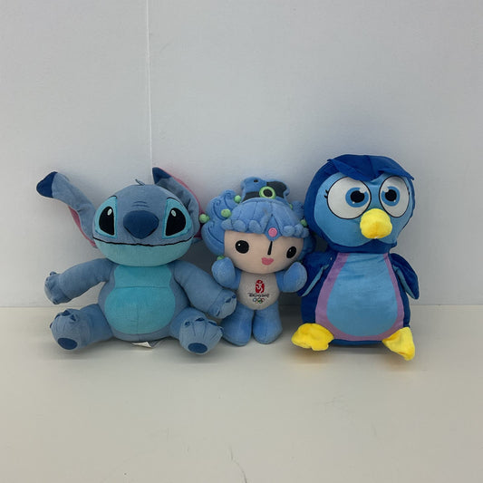 CUTE LOT 3 Blue Plush Dolls Disney Lilo & Stitch Alien Beijing Olympics Penguin - Warehouse Toys