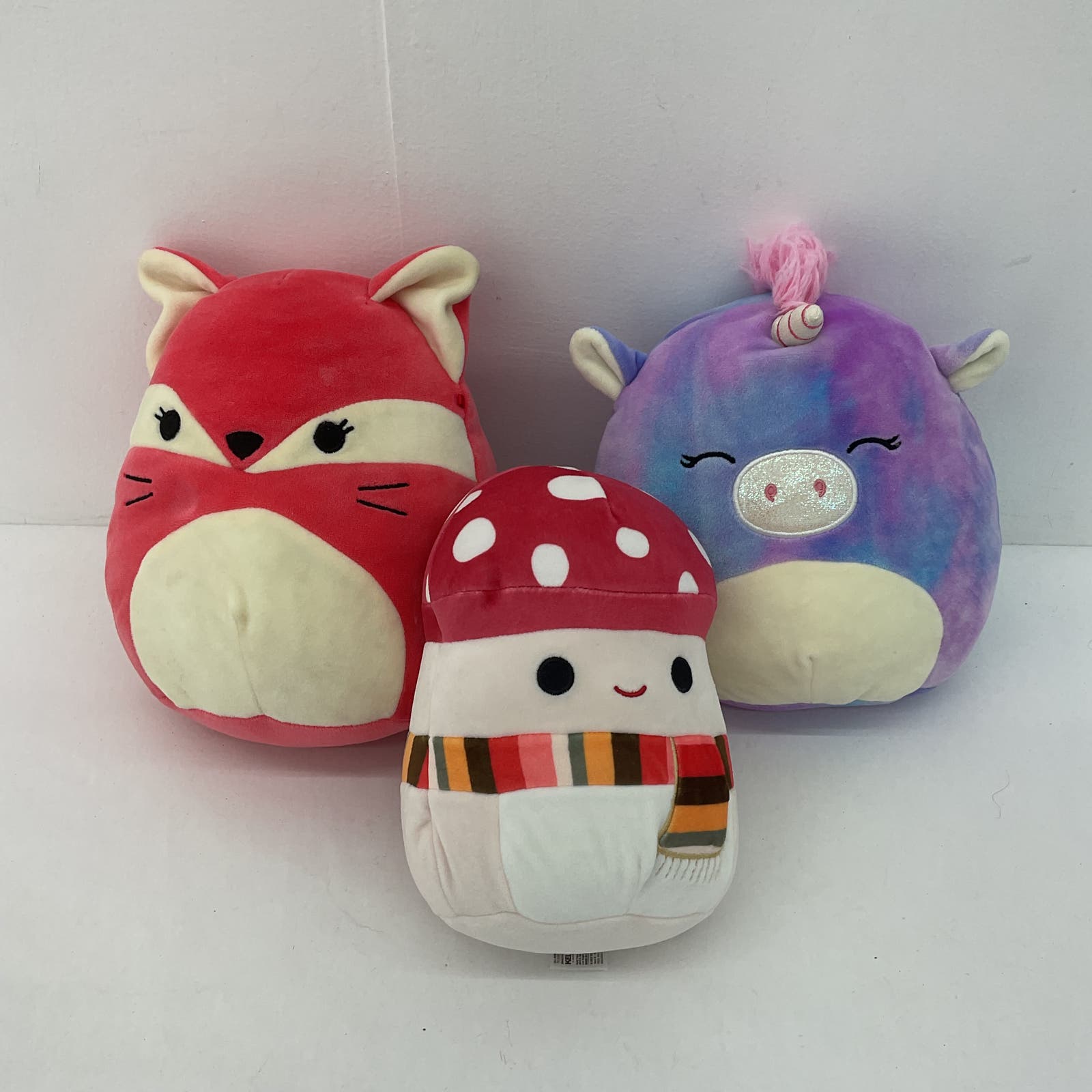 CUTE LOT 3 Squishmallows Plush Toys Purple Zebra Red Fox White Mushroom Stuffed - Warehouse Toys