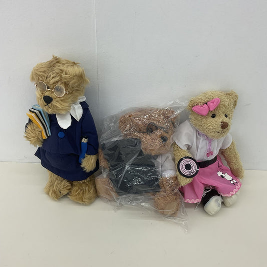 CUTE LOT 3 Teddy Bears in Outfits Student in Glasses 50s Poodle Skirt Brown - Warehouse Toys