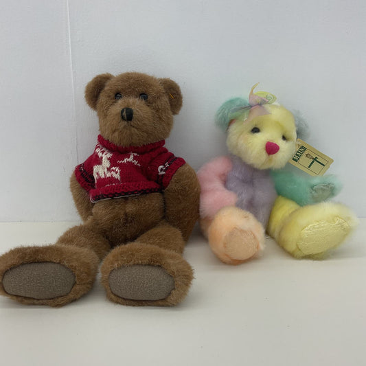 CUTE LOT Rainbow Pastel Teddy Bear & Brown Jointed Teddy Bear in Sweater - Warehouse Toys