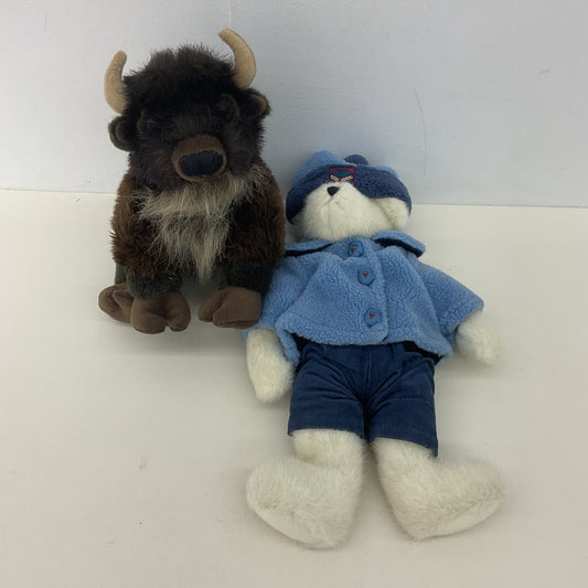 CUTE LOT White Boyds Teddy Bear in Blue Outfit & Brown Fiesta Buffalo Plush Toys - Warehouse Toys