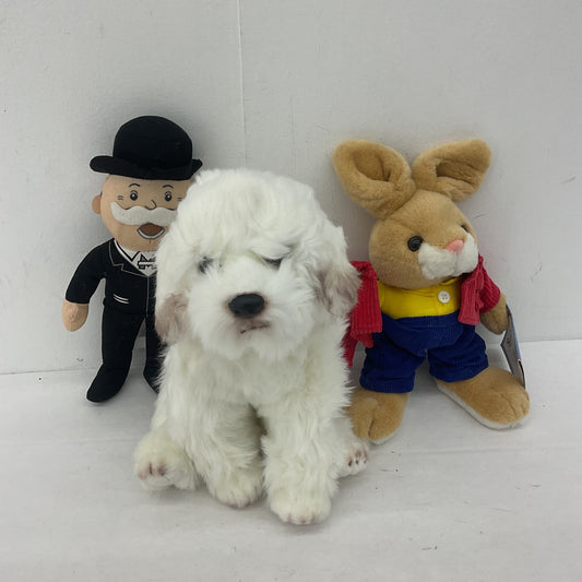 CUTE LOT White Shaggy Dog Wilbur Brown Rabbit Monopoly Man Plush Dolls Toys - Warehouse Toys