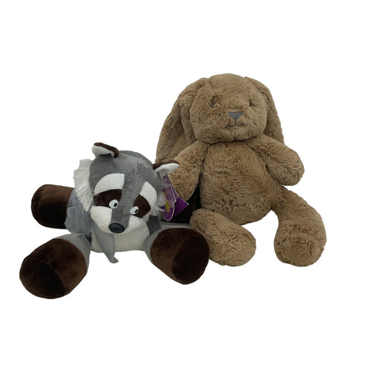 CUTE NWT O.B. Designs Brown Floppy Bunny Plush & Gray Raccoon Stuffed Animals - Warehouse Toys