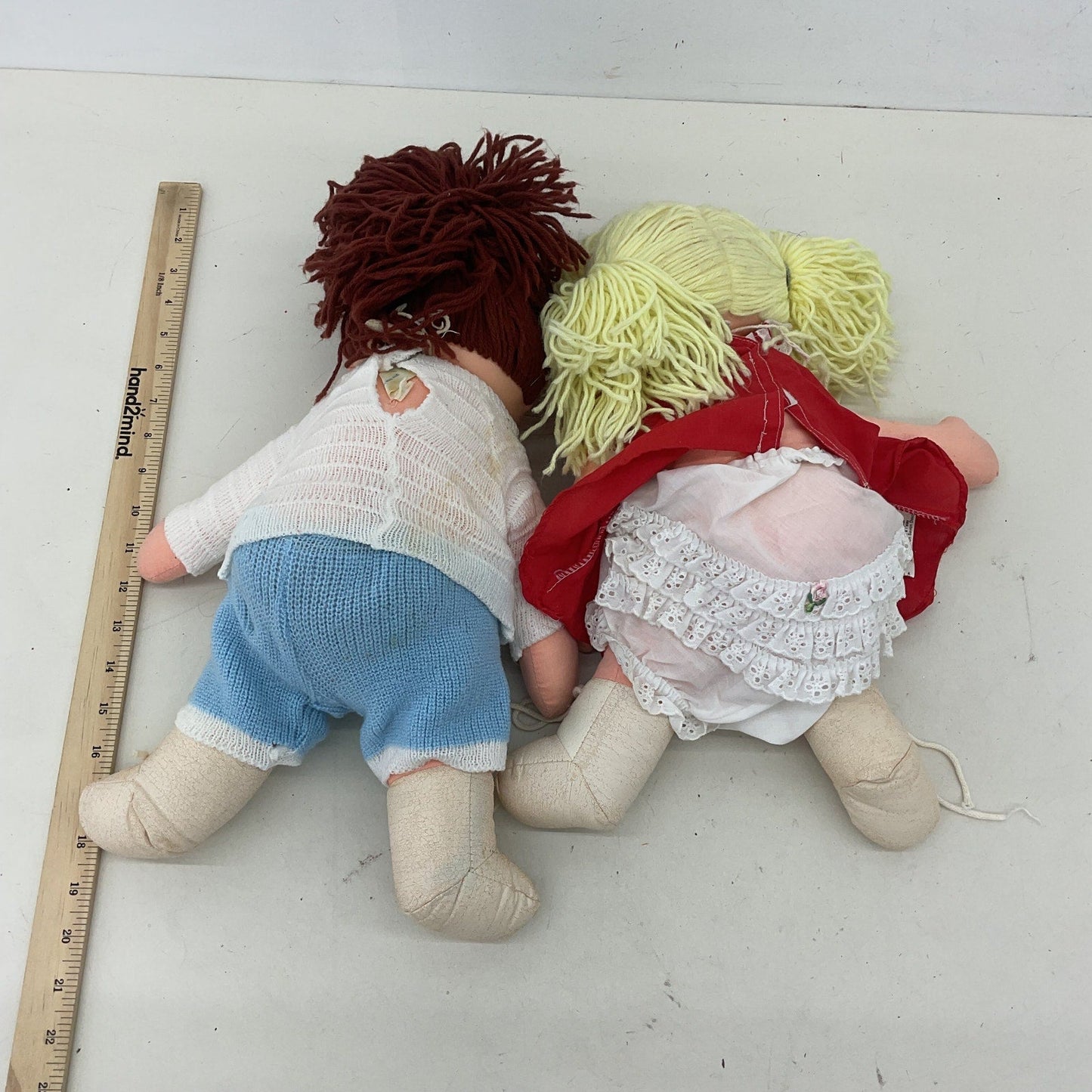 CUTE Preowned LOT 2 Play Baby Dolls Little Girls Yarn Hair Blue Box Vintage - Warehouse Toys