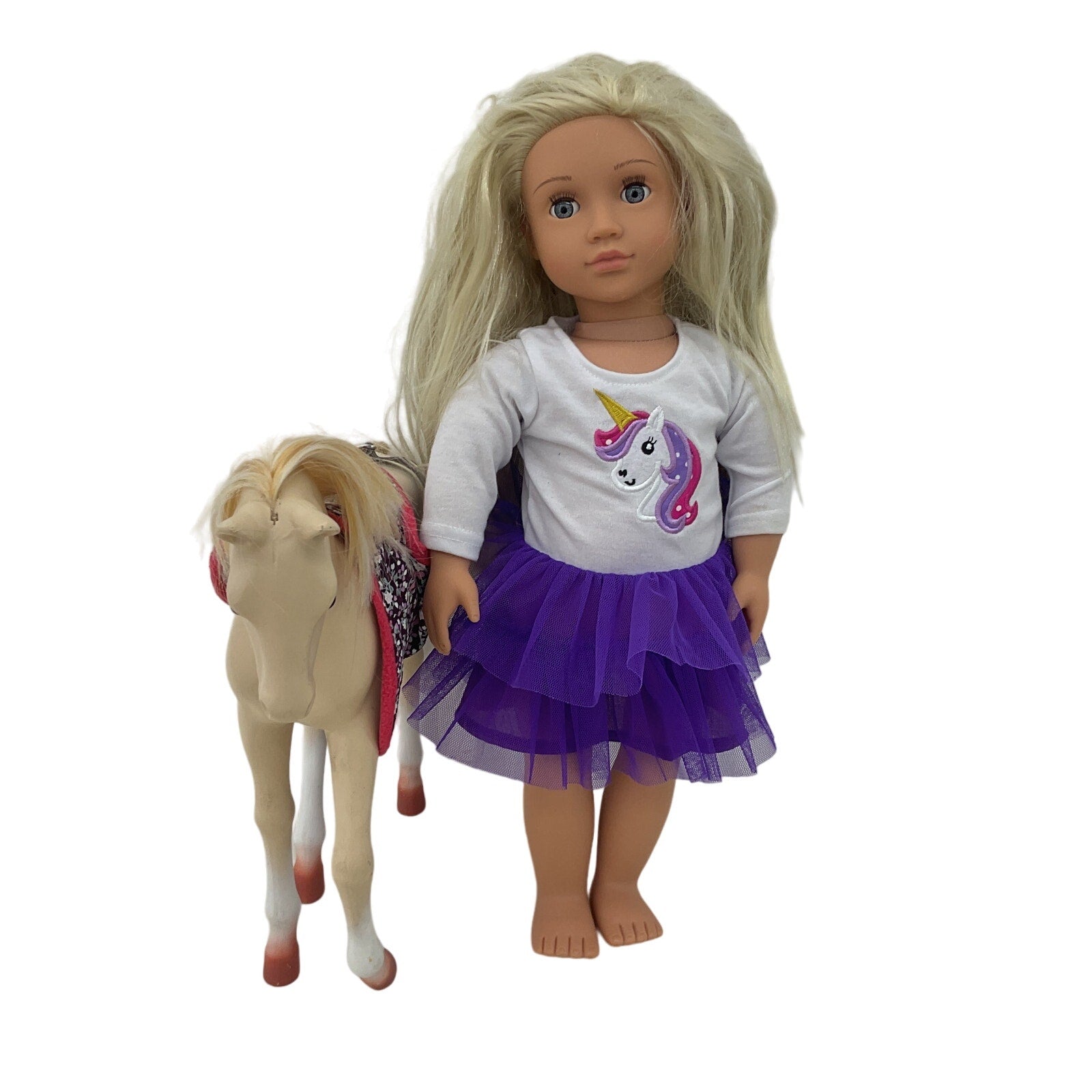 CUTE Preowned LOT 2 Play Baby Dolls Our Generation Blonde Girl & Horse Figure - Warehouse Toys