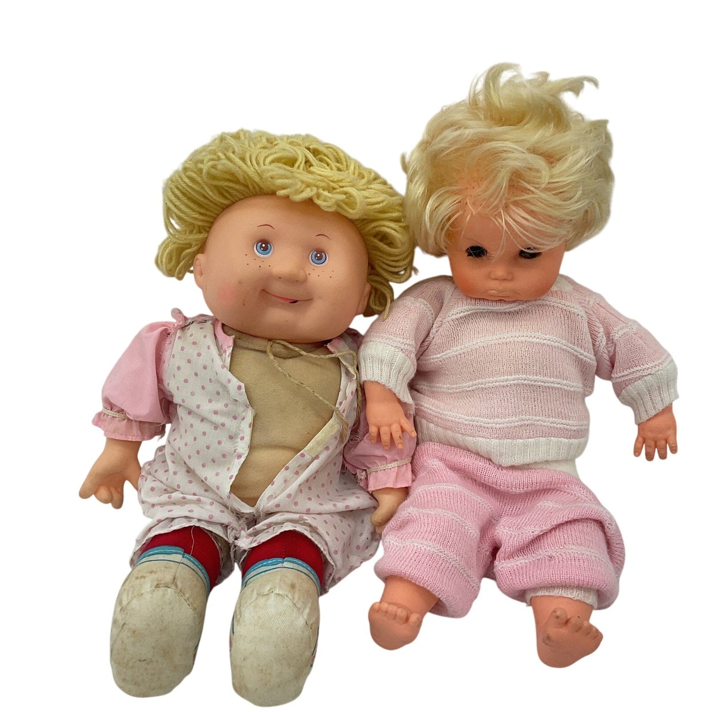 CUTE Preowned LOT 2 Play Baby Dolls Unbranded Blonde Hair Yarn Little Girls - Warehouse Toys