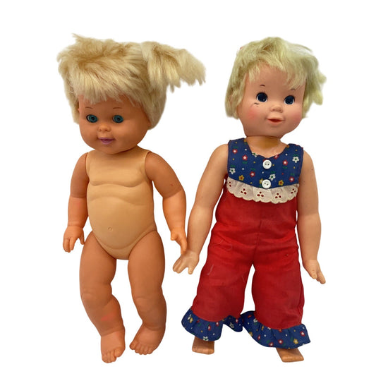 CUTE Preowned LOT of 2 Play Baby Dolls Ideal Poseable Plastic Blonde Hair - Warehouse Toys