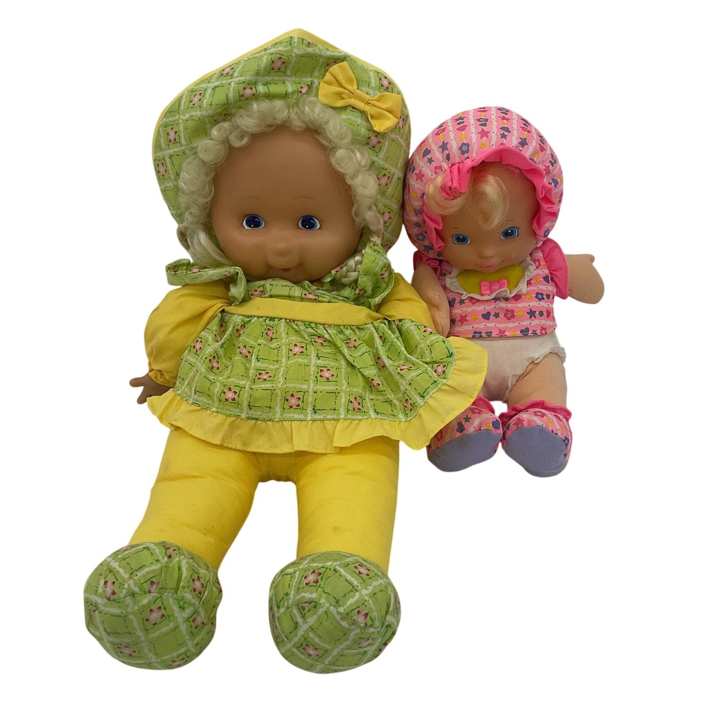 CUTE Preowned Play Baby Dolls 1995 Tyco Wiggles N Giggles & Girl in Green Dress - Warehouse Toys