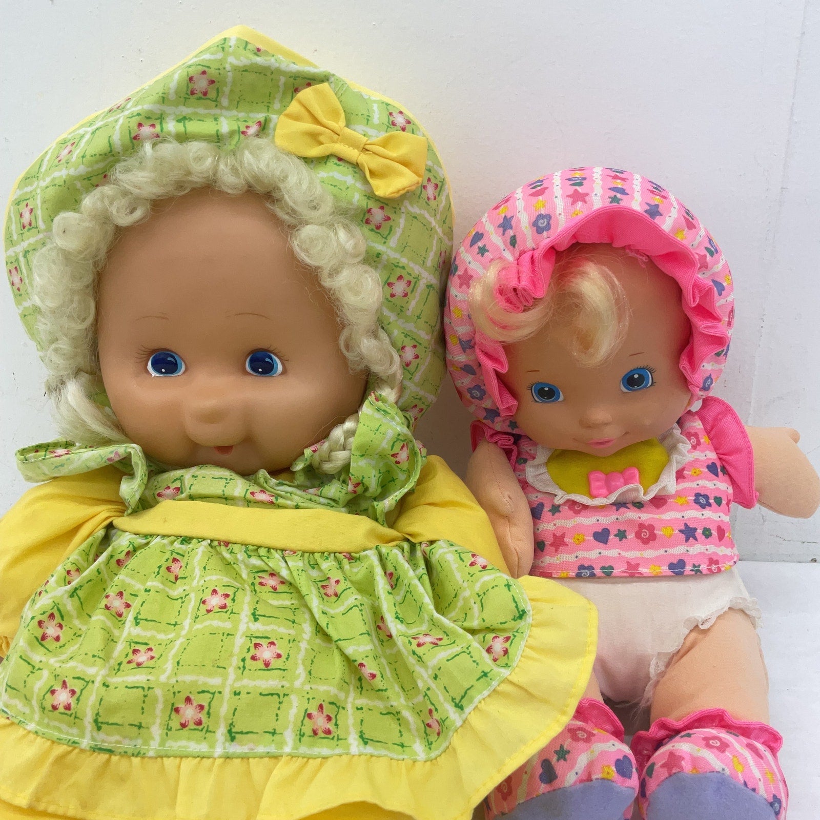 CUTE Preowned Play Baby Dolls 1995 Tyco Wiggles N Giggles & Girl in Green Dress - Warehouse Toys