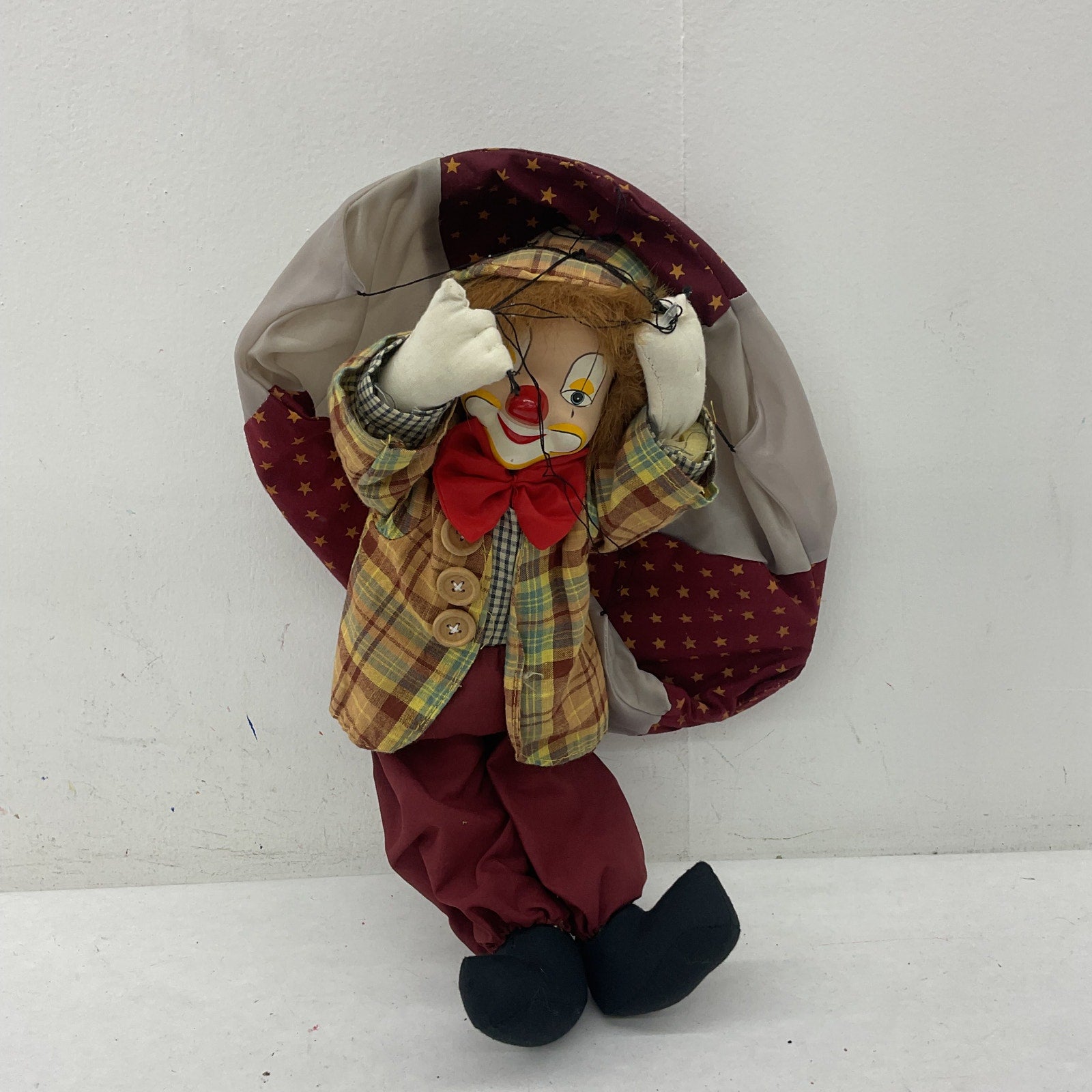 CUTE Preowned Vintage Circus Clown w/ Parachute Artist Figure Doll Hanging Toy - Warehouse Toys