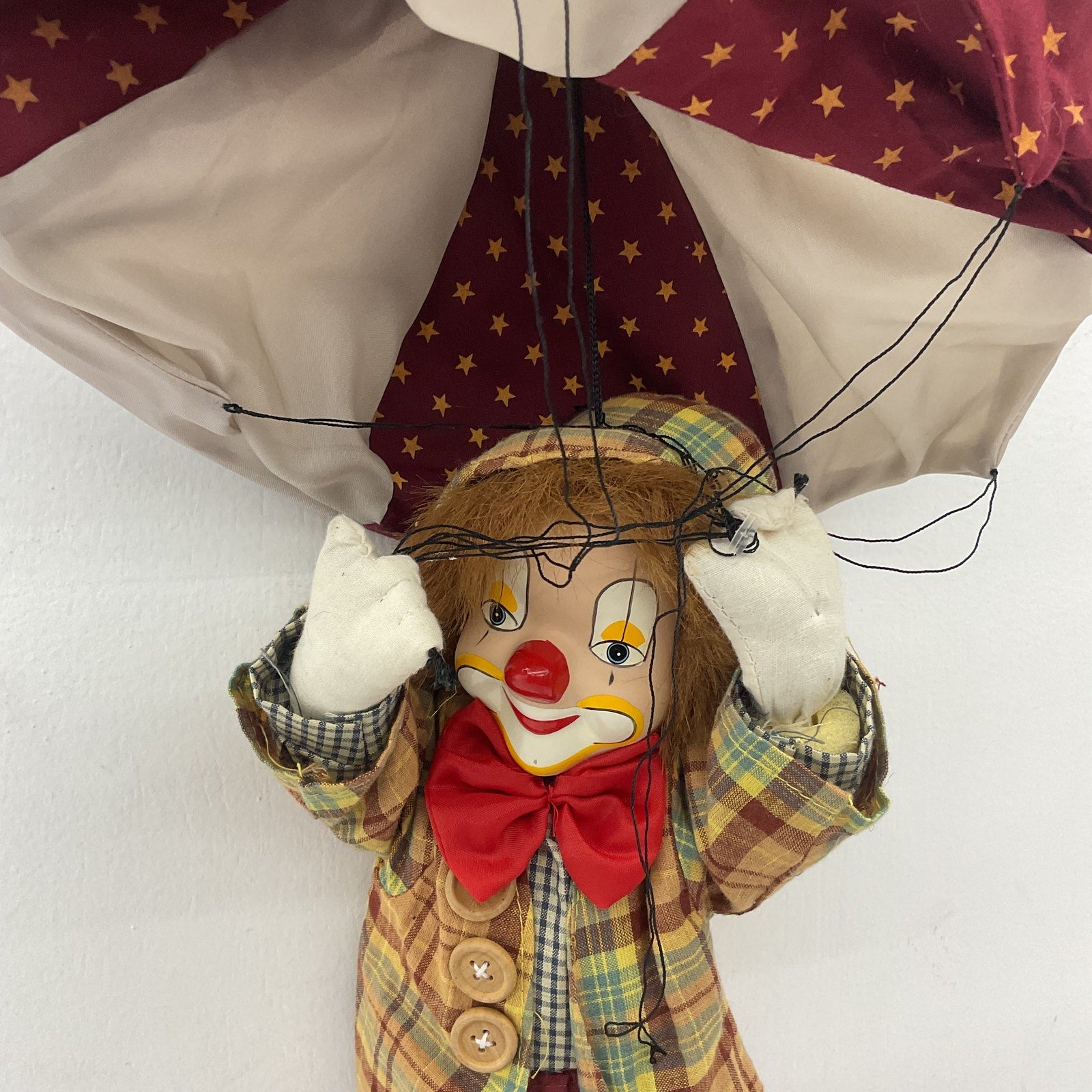 CUTE Preowned Vintage Circus Clown w/ Parachute Artist Figure Doll Hanging Toy - Warehouse Toys