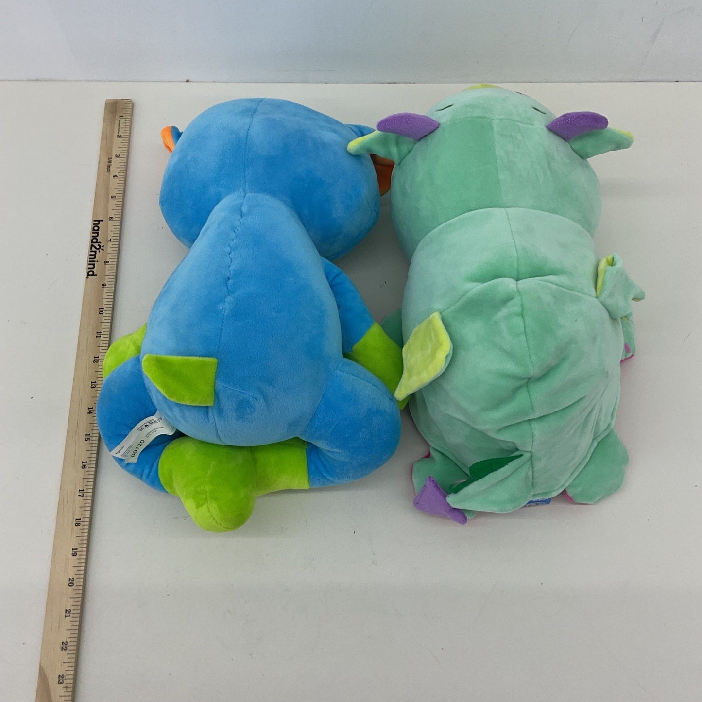 Cute Soft Cuddly Blue Yoga Yogi Plush Dog & Green Dragon Stuffed Animals LOT - Warehouse Toys