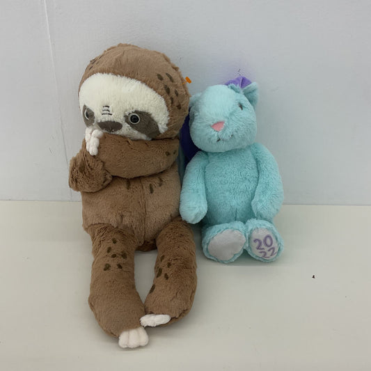 CUTE Soft LOT Hallmark Brown Sloth Plush Doll & Blue 2022 Bunny Rabbit Plush - Warehouse Toys