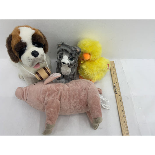 CUTE Stuffed Animal LOT St. Bernard Dog TY Yellow Duck Ikea Pink Pig Striped Cat - Warehouse Toys