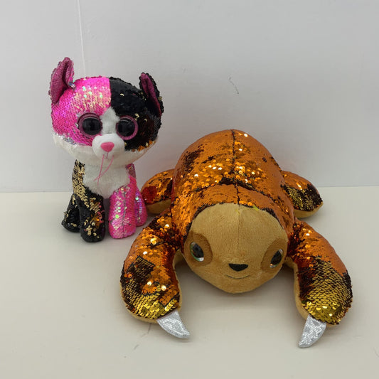 CUTE TY Calico Cat Pink Black Sequin & Orange Sequin Sloth Plush Toys Stuffed - Warehouse Toys