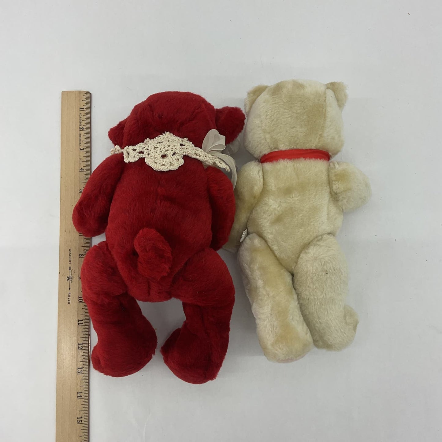 Cute Vintage LOT 2 Teddy Bears Plush Dolls Pacific Tan Dark Red Jointed Toys - Warehouse Toys