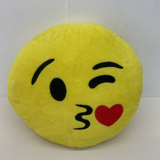 CUTE Yellow Kiss Smiley Face Emoji Large Pillow Round Plush Toy - Warehouse Toys