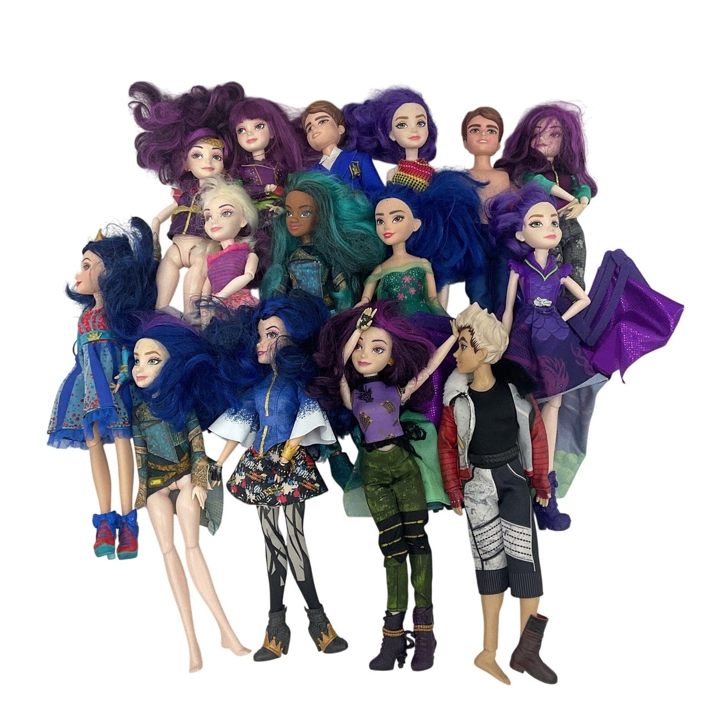 Disney Descendants Mixed Preowned Character Play Dolls LOT Purple Blue Hair Toys - Warehouse Toys