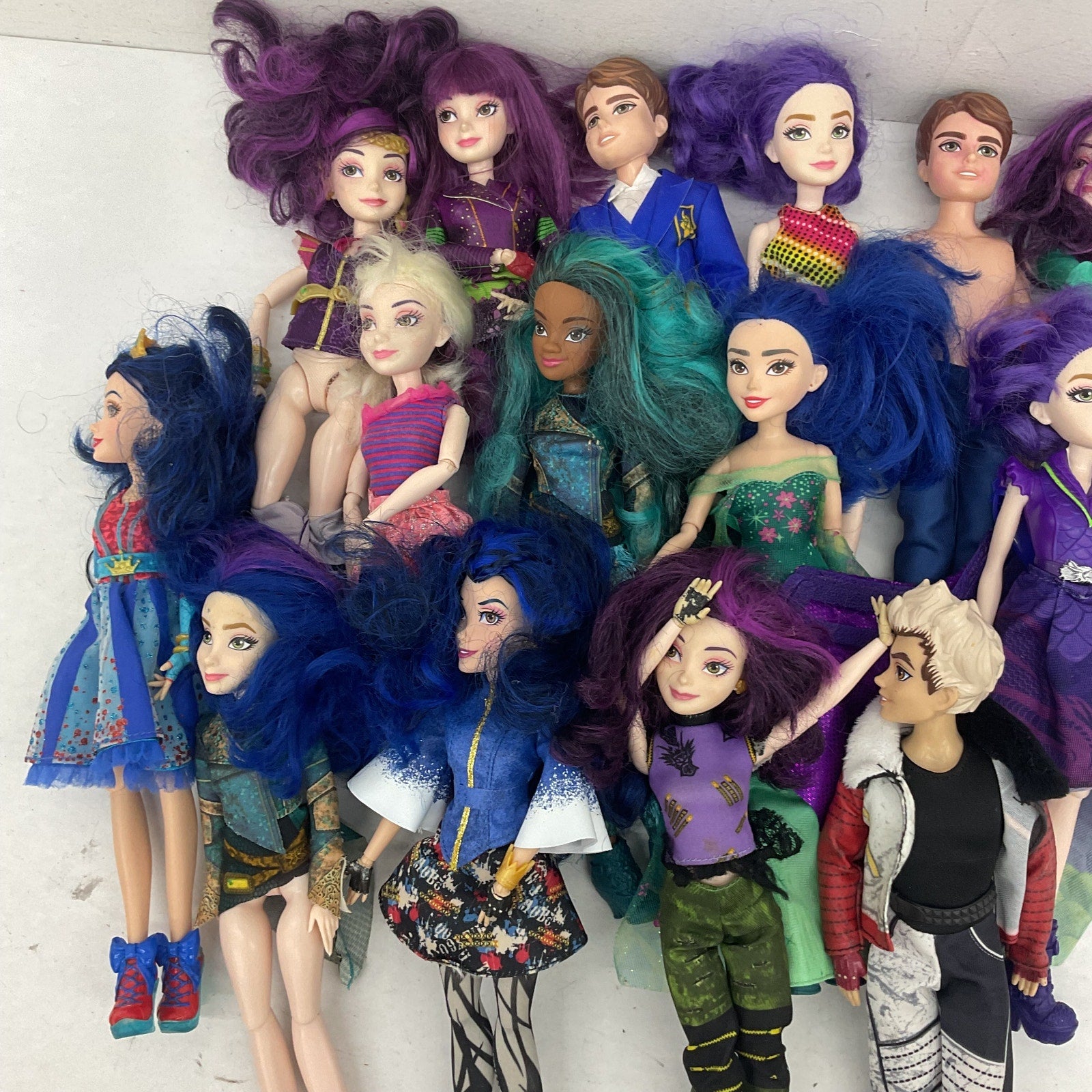 Disney Descendants Mixed Preowned Character Play Dolls LOT Purple Blue Hair Toys - Warehouse Toys