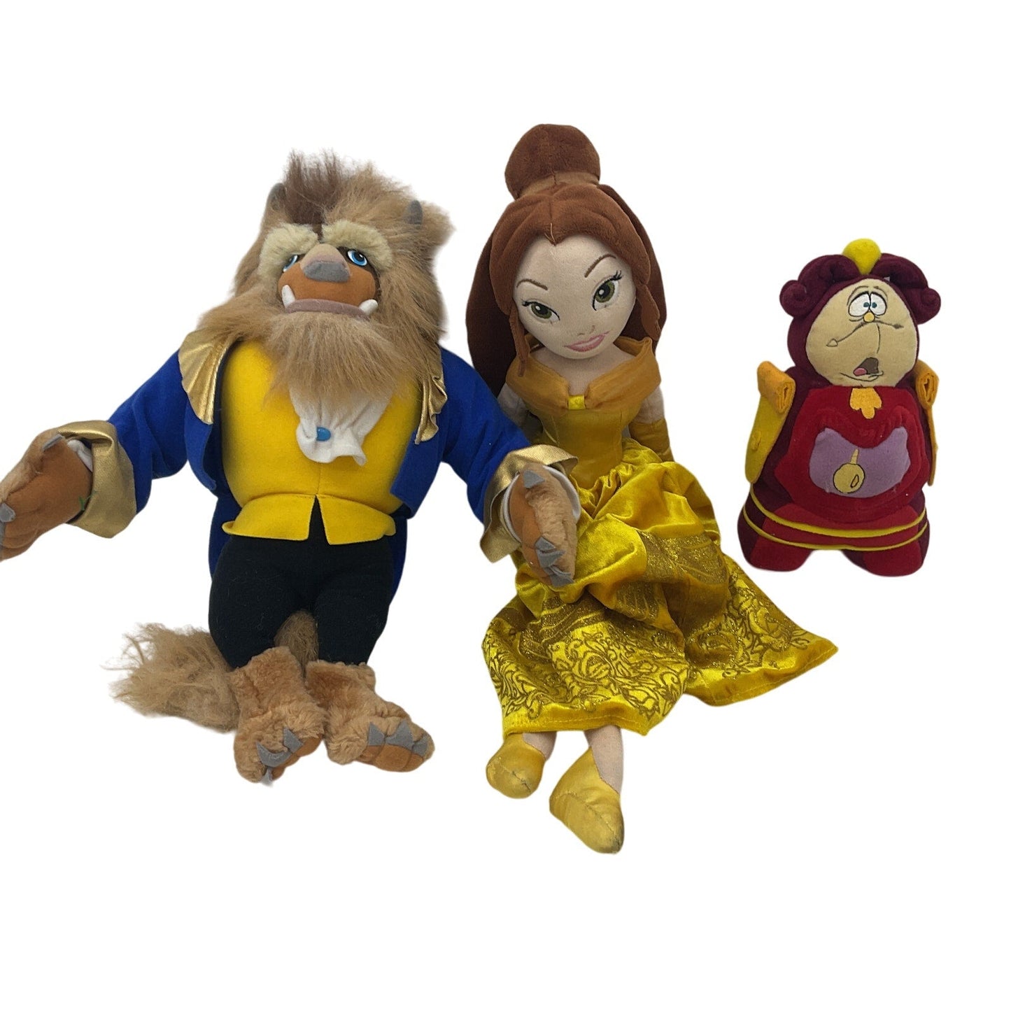 Disney LOT 3 Beauty & the Beast Belle Cogsworth Clock Plush Character Dolls - Warehouse Toys