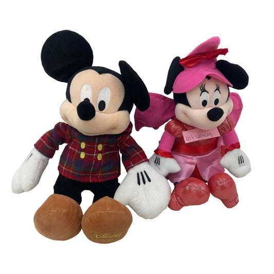 Disney Mickey & Minnie Mouse Plush Character Dolls Pink Dress Tartan Jacket - Warehouse Toys