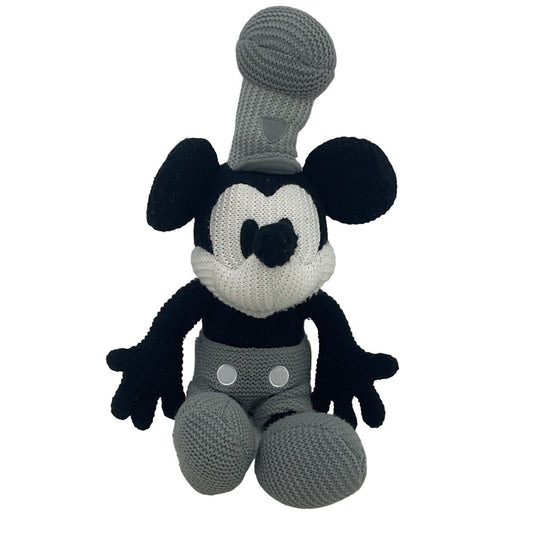 Disney Parks Gray Silent Film Tone Steamboat Willie Mickey Mouse Cozy Knit Plush - Warehouse Toys