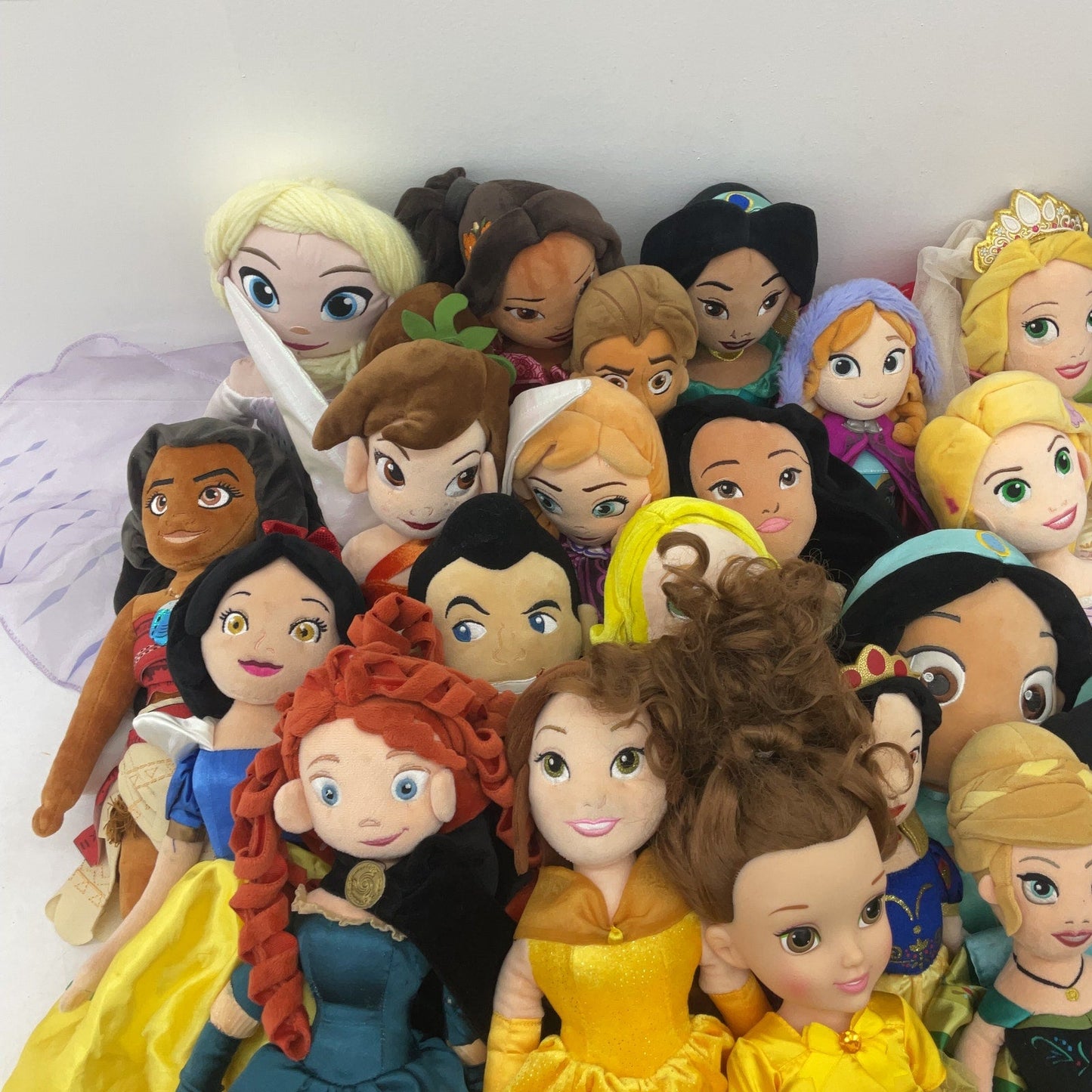 Disney Princess Mixed Preowned LOT 13 lbs Plush Dolls & 1 Poseable Belle Doll - Warehouse Toys