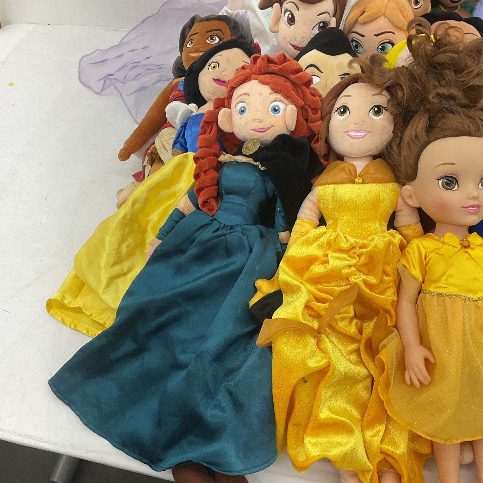 Disney Princess Mixed Preowned LOT 13 lbs Plush Dolls & 1 Poseable Belle Doll - Warehouse Toys