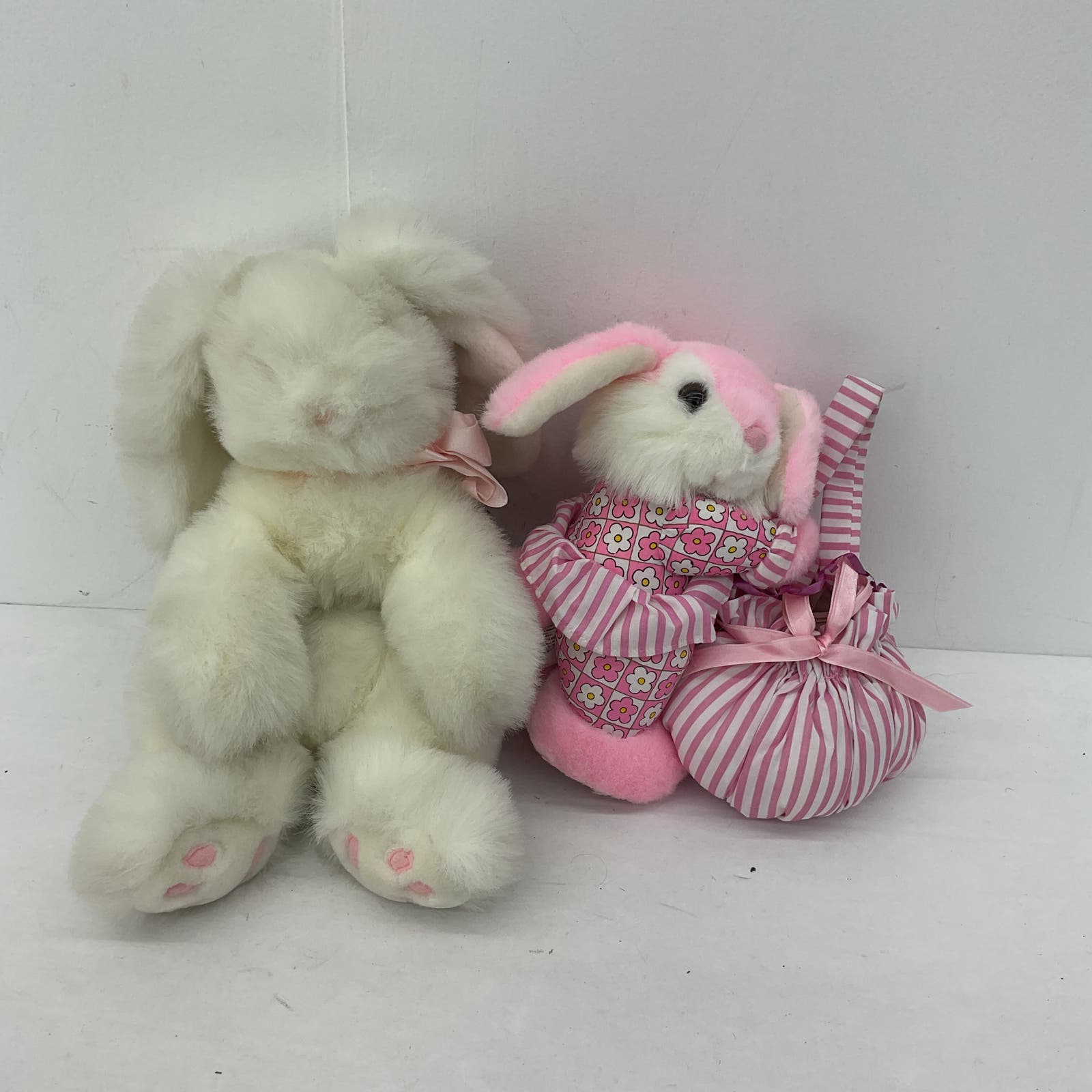 Easter Bunny Plush Lot - Pink White Vintage plush Rabbit Toys - Warehouse Toys