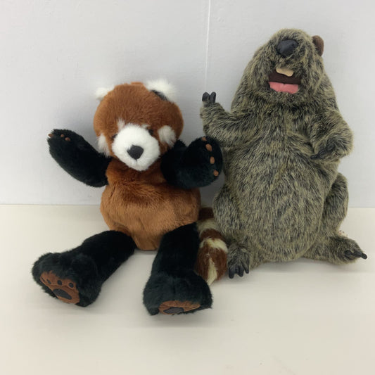 Folkmanis Brown Beaver Plush Hand Puppet & Floppy Red Panda Plush Doll - Warehouse Toys