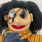 Full Body Little Girl in Sunglasses Denim Overalls Dress Plush Hand & Rod Puppet - Warehouse Toys