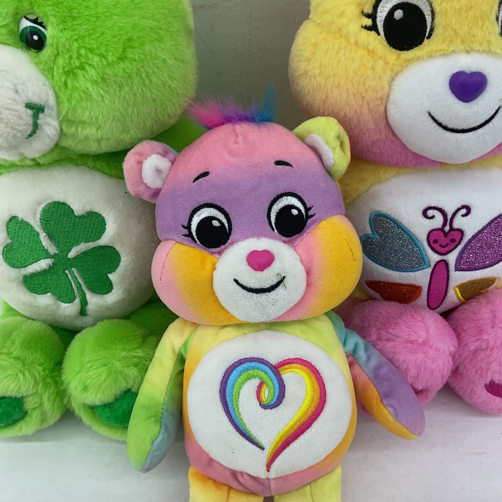 Green Care Bears Stuffed Animal Plush Lot Green Clover Pink Heart - Warehouse Toys