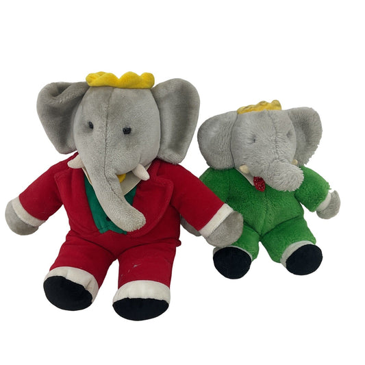 GUND Babar the Elephant in Red & Green Suits Plush Dolls Stuffed Animals Vintage - Warehouse Toys