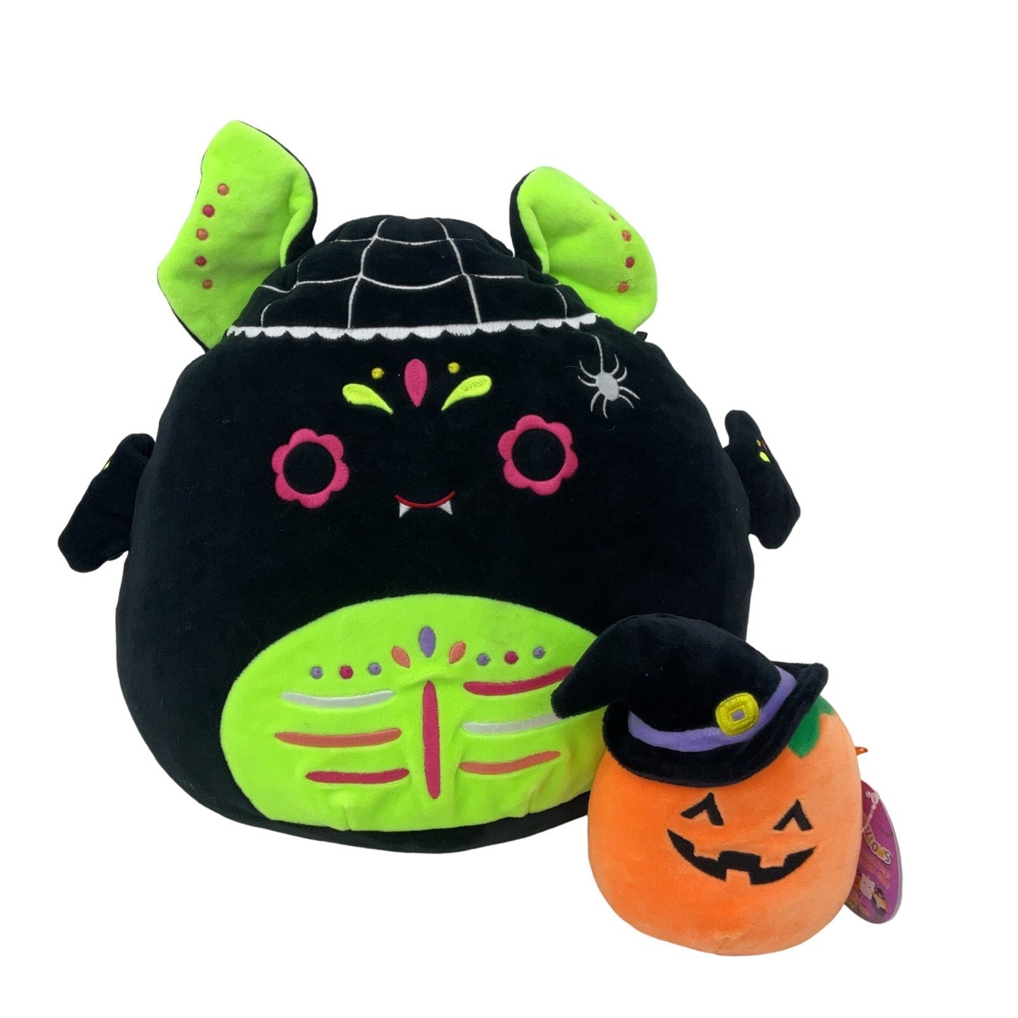 Halloween Spooky Squishmallows Large Black Day of the Dead Bat & Orange Pumpkin - Warehouse Toys