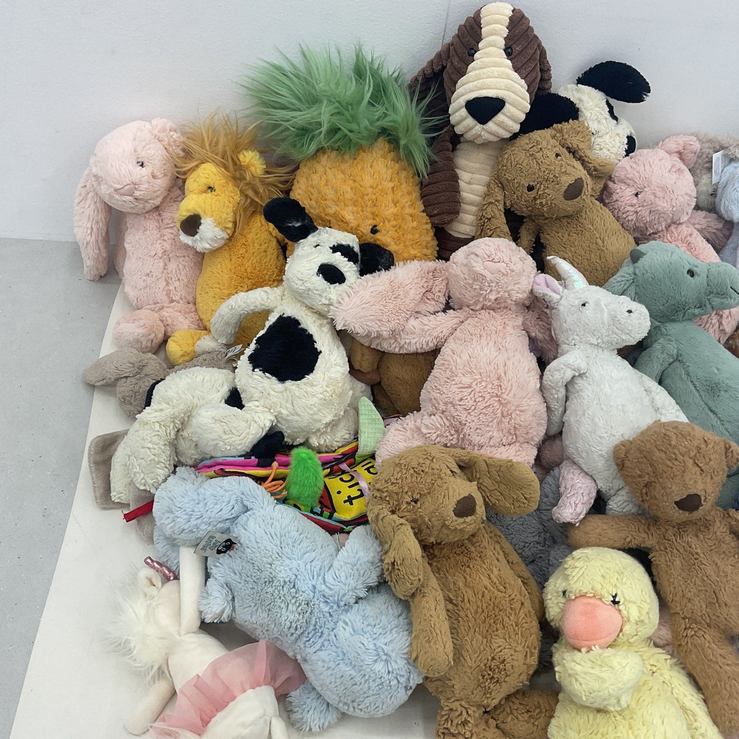 HUGE LOT Jellycat 18+ lbs Plush Character Dolls Stuffed Animals Duck Dog Cow - Warehouse Toys