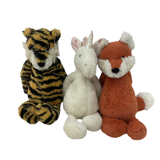 Jellycat Plush Doll LOT of 3 Orange Tiger Red Fox White Unicorn Stuffed Animals - Warehouse Toys