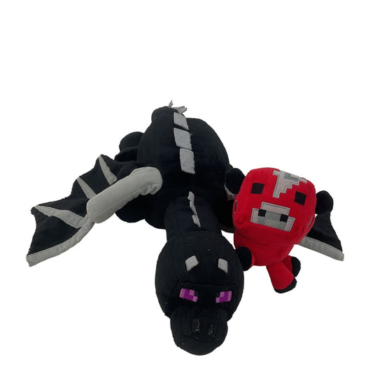 Large Minecraft Black Gray Dragon Monster & Small Red Pig Plush Toys - Warehouse Toys