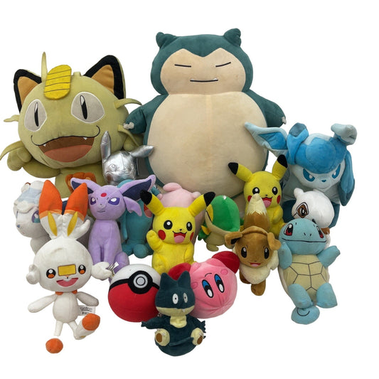 Large Pokemon Plush Character LOT Snorlax Meowth Glaceon Purple Eevee Preowned - Warehouse Toys