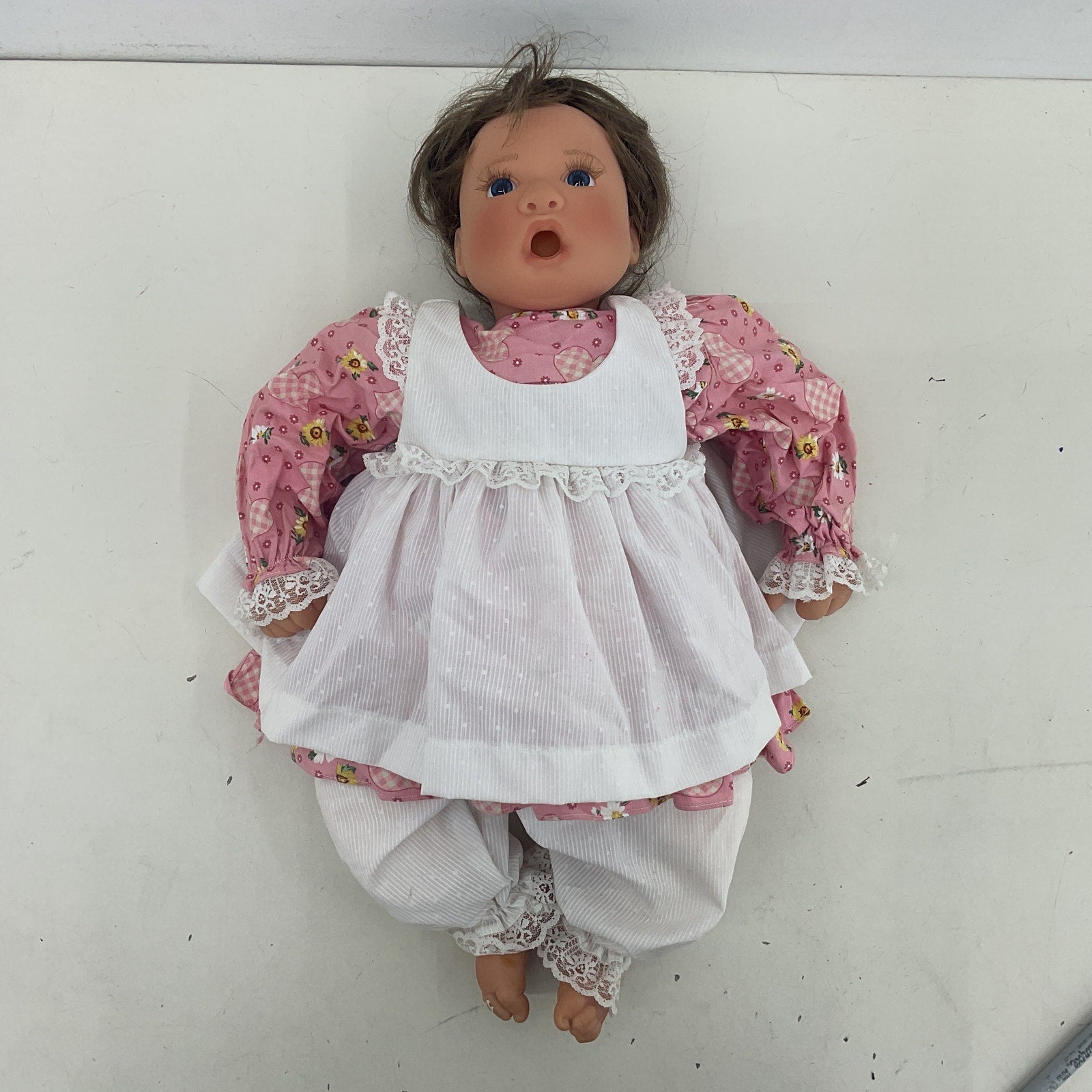 Lee Middleton Preowned Toy Baby Play Doll Brunette White Little Girl Pink Dress - Warehouse Toys