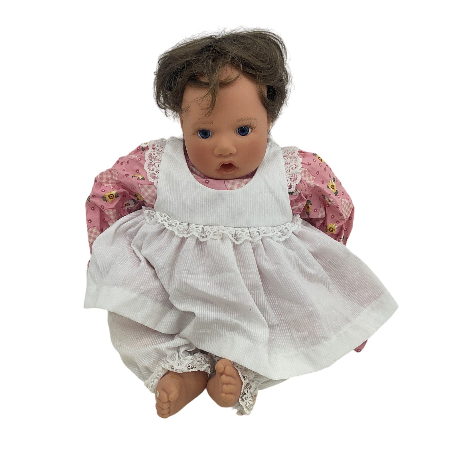 Lee Middleton Preowned Toy Baby Play Doll Brunette White Little Girl Pink Dress - Warehouse Toys